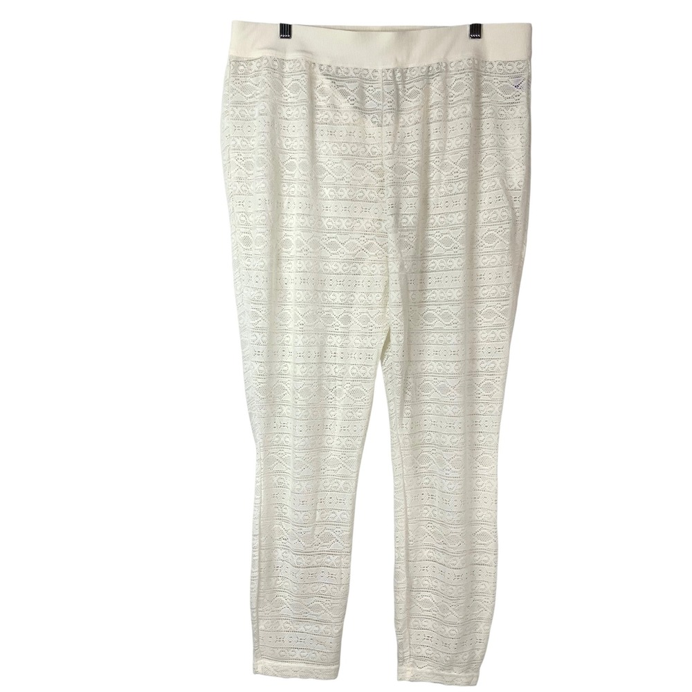 Yitty Ivory Sheer Lace Leggings 1X Pull-On Elastic Waist High Rise Ruched Back